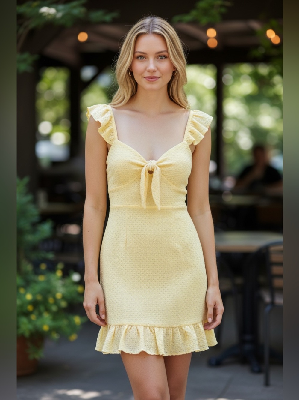 MINKPINK Pale Yellow Ruffle Tie-Front Sundress M